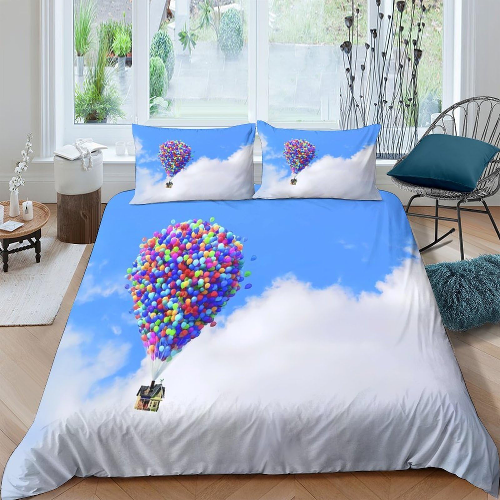 Ctjqhvkz Style-2 3D Printed Hot Air Balloon Fitted Sheet Microfiber Colourful Sky Cloud Bed Cover Anti-Slip Machine Washable Bedroom Decor Single（135X200cm）