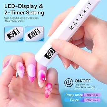 Makartt Handheld UV Nail Lamp Flash Cure for Gel-X Tips & Nail Glue | Rechargeable Cordless Mini UV Nail Light with LCD Display for Fast Curing Gel Polish, DIY Nail Art, Home and Salon Use, White