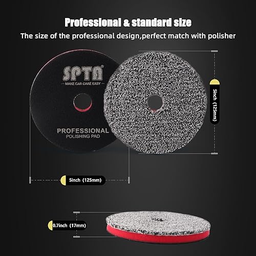 Miniatura 2 de SPTA Almohadillas de corte de microfibra de 5 pulgadas (4.921 in), 3 almohadillas de eliminación de cera de microfibra suave, almohadilla aplicadora