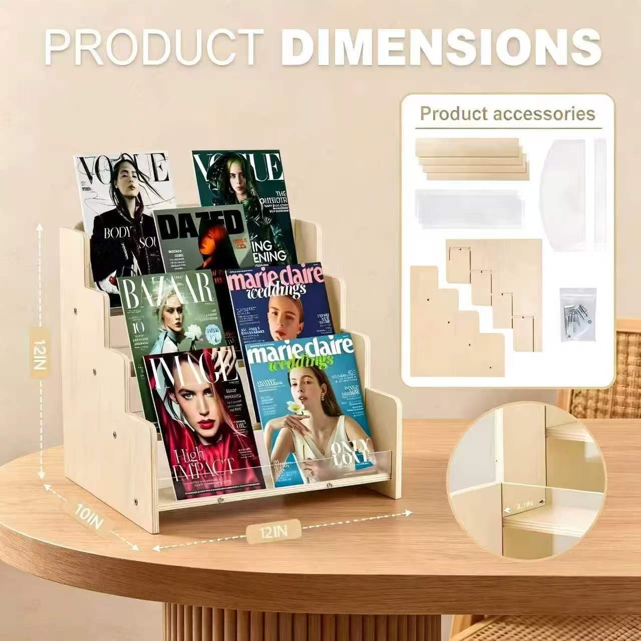 4-Tier CD Storage Holder, Wooden & Acrylic CD Display Stand, Holds up to 40 CD Jewel Cases, Desktop CD Organizer for Living Room, Home Office & Retail Media Collection