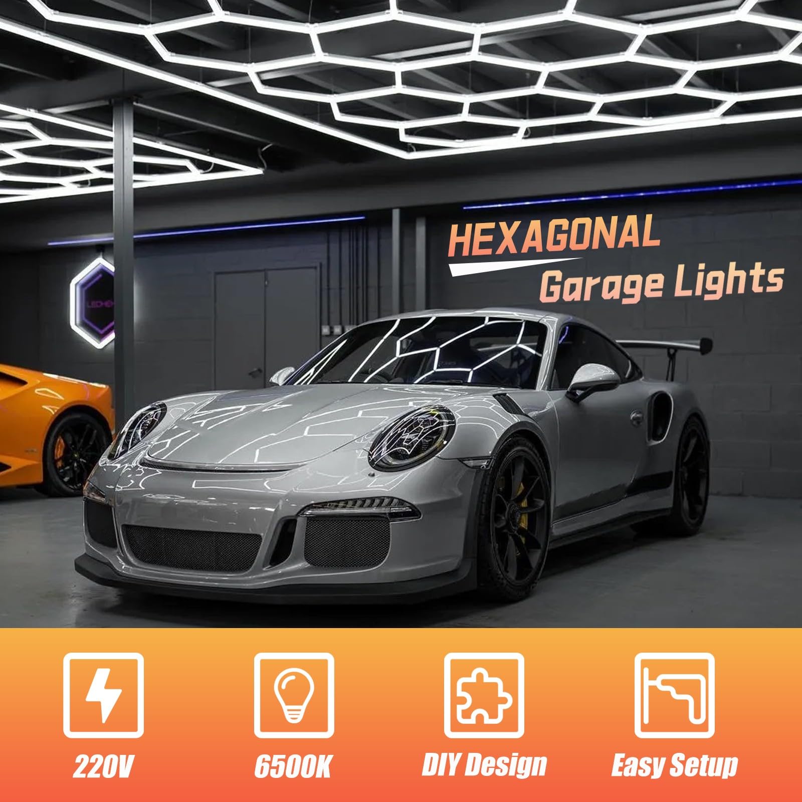 Plafoniera LED Esagonale per Garage, 672W 6500K Griglie a Nido D'ape Collegabili, Luci da Negozio per Magazzino, Officina, Palestra, Seminterrato, Autolavaggio 14 HEX