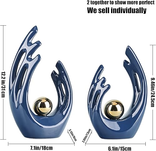 Miniatura 2 de Acento decorativo estético azul marino de 12" de altura para habitación, centro de mesa funky para soporte de TV, estatua y escultura de cerámica de