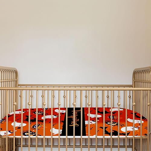 Miniatura 6 de Ropa de cama con nombre personalizado para niñas  2 piezas de sábanas naranjas de Halloween para niñas y niños, sábanas bajeras de algodón para niños