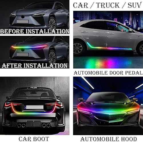Miniatura 6 de Tira de luz LED para capó de automóvil, tira de luz diurna LED de 59 pulgadas, tira de luces LED flexibles para automóvil, luces de señal de giro