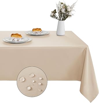 XWZO Table Cloth Rectangular Solid Table Cover Water Resistant Table Cloths Wipe Clean Tablecloth for Cafe, Restaurant, Buffet, Tabletop Party 140x200cm55x78inches Beige