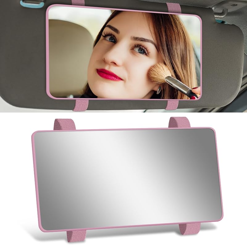 Espelho de maquiagem para quebra-sol automotivo YUPIKJI em ABS e vidro – Rosa, 1 unidade