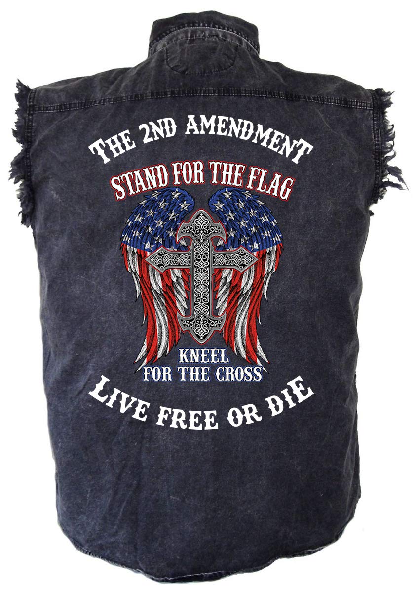 Leather Supreme Mens 2nd Amendment Stand for Flag Denim Biker Shirt
