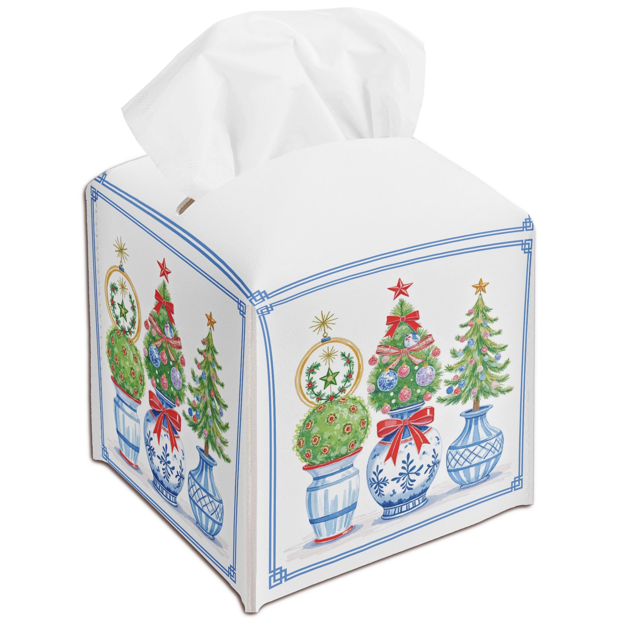 Boîte à mouchoirs en cuir sapins de Noël pour salle de bain et salon festif