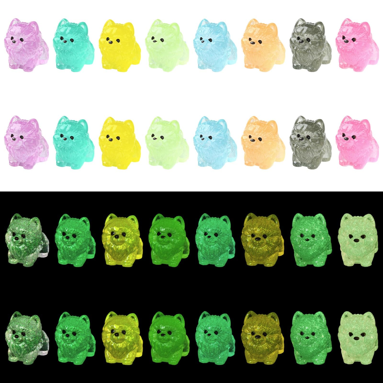 Stiesy 40Pcs Glow in The Dark Dog Figurines, 8 Colors Animale Pet Luminous Miniature Accessories for DIY Micro Landscape, Night Light Car Dashboard Decoration