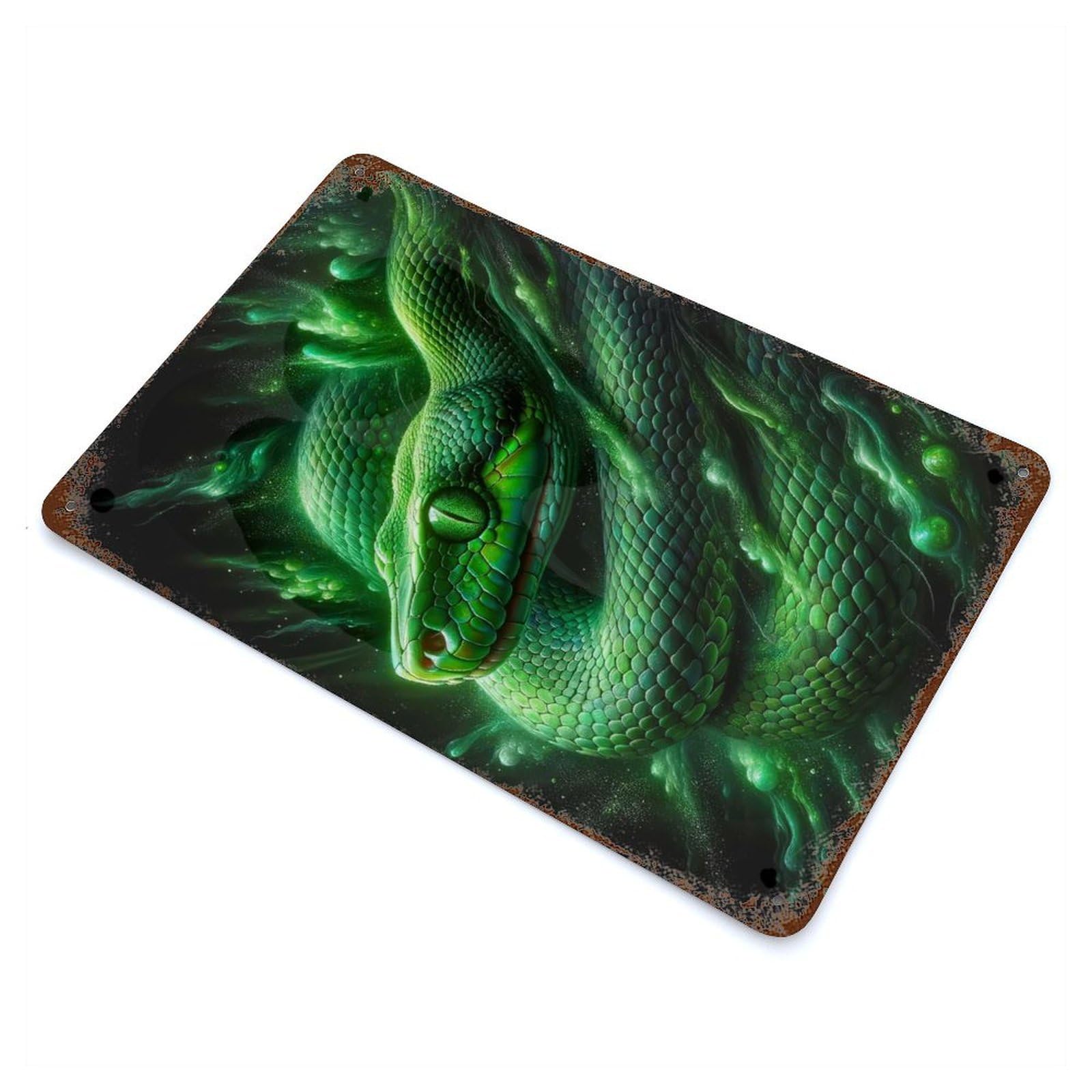 Distressed Metal Wall Sign The Green Snake 11.8"x7.9", Vintage Wall Decor for Cafe, Home Bar And Lounge Decor