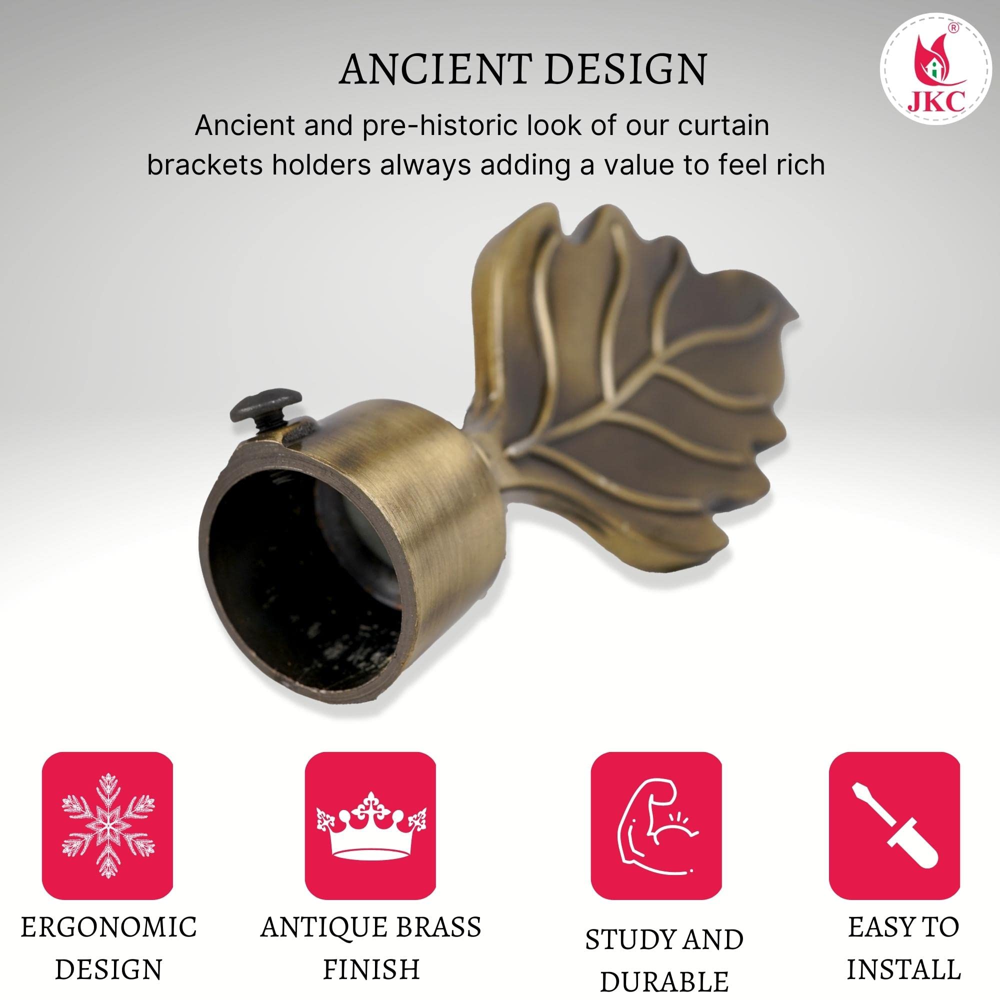 JKC Antique Look Zinc Alloy Leaf Curtain Brackets and Holders - Curtain Bracket Set with Curtain Knobs and Rod End Cap, Ideal Curtain Knob Solution - Bracket 12 Holder 12 1