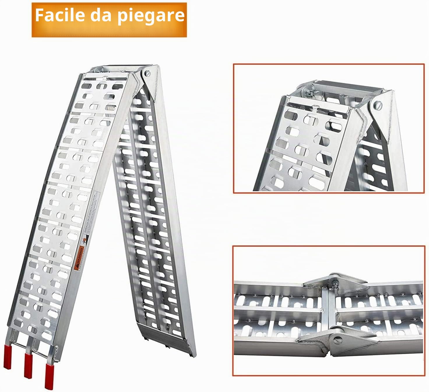 Daromigo Rampa di carico pieghevole, 1 pezzo, in alluminio, antiscivolo, per moto, rimorchi, tosaerba, 226 x 30,5 x 5,5 cm, max 340 kg
