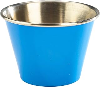 Genware Ramekins - Juego de 4 macetas de acero inoxidable, 71 ml, color azul