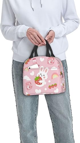 Miniatura 9 de Lonchera con diseño de conejo, fresa, aislada, bolsa de almuerzo térmica para niños, adolescentes, niños, niñas, playa, viajes, picnic