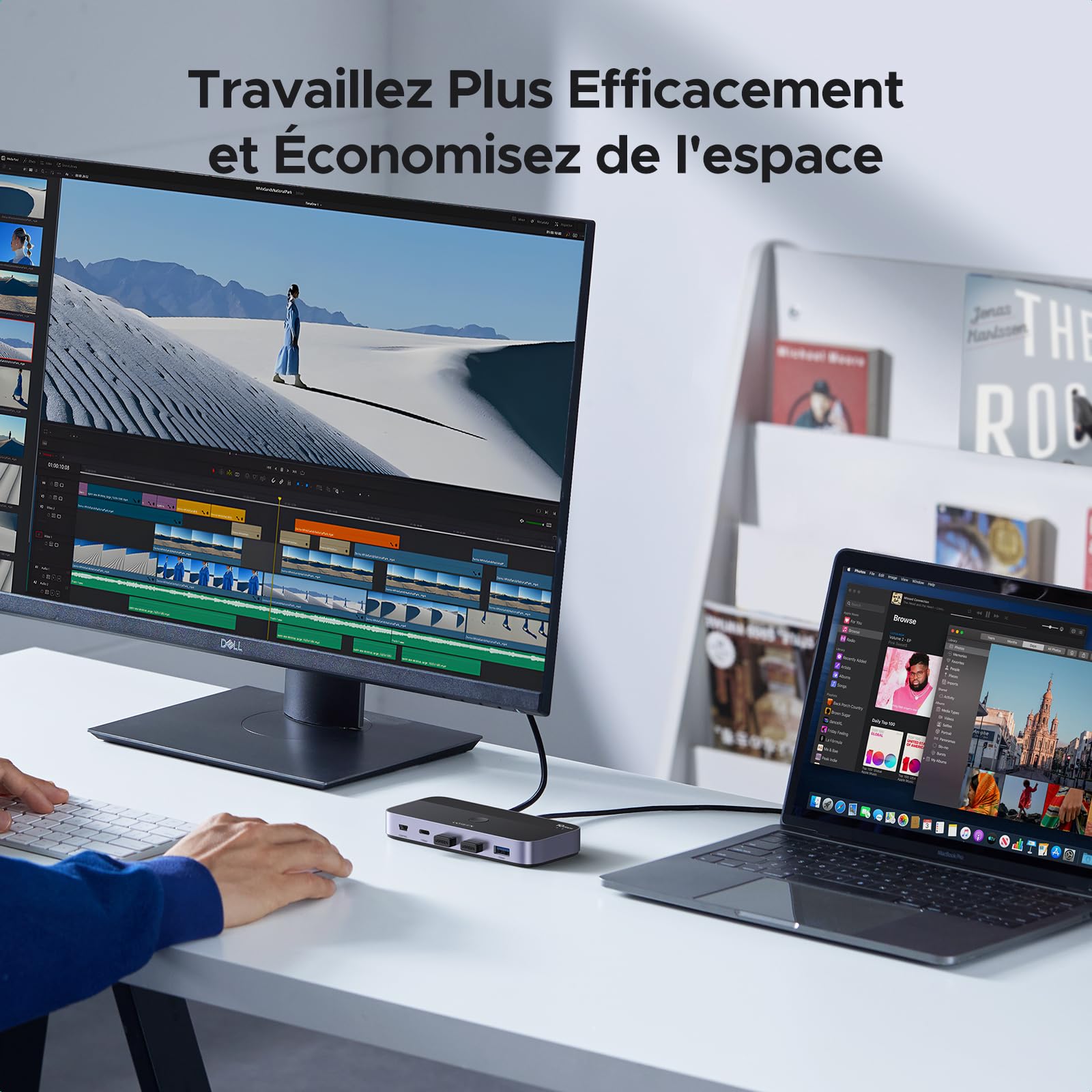 UGREEN Switch USB C 3.2 10Gbps Commutateur KVM Ports pour 2 PC Entrées 4 Sorties pour Clavier Souris Disque Dur Imprimante avec Contrôleur du Bureau et Câbles Inclus Plug Play