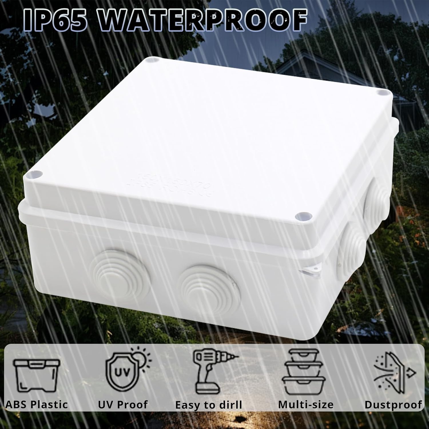 MAKERELE IP65 Waterproof Dustproof Electrical Junction Box ABS Plastic Electronics Enclosure White 5.9”×5.9”×2.8”inch(150×150×70mm)