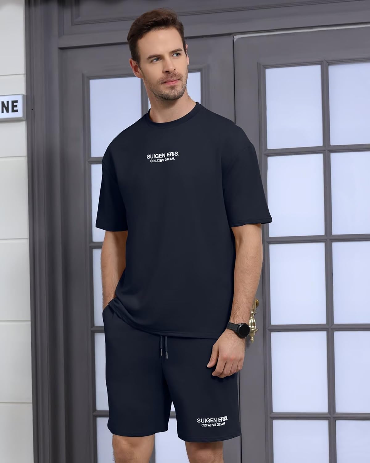Men's 2 Piece Outfits Letter Drop Shoulder Oversize Tee Shirt Shorts Set Athletic Jogging Summer Tracksuit - Image 5