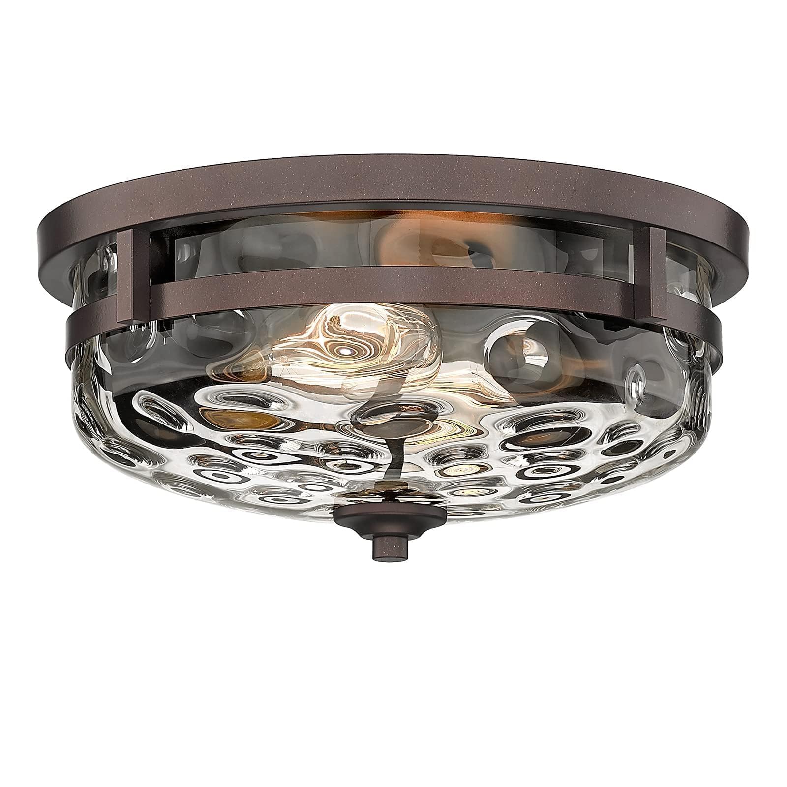 Casia Flush Mount Ceiling Lights, 2-Light Farmhouse Close to Ceiling Light, Hammered Glass Industrial Ceiling Lighting Fixture for Kitchen Hallway Living Room Stairwell (Oil Rubbed Bronze, 12.6" W)