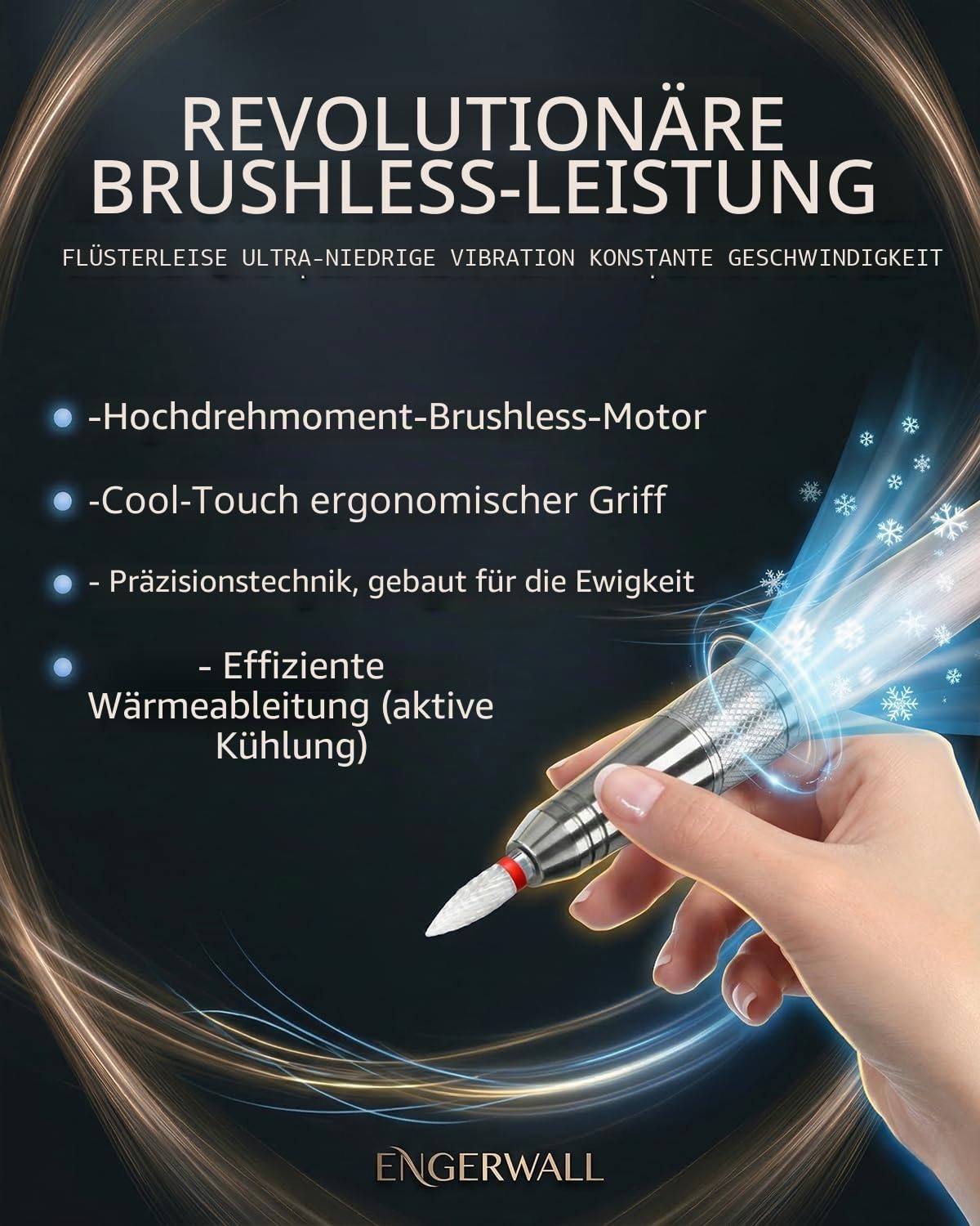 Elektrische Nagelfeile mit Bürstenlosem Motor, 40000 U/min | Bürstenlosem Motor, 40000 U/min, bis zu 20+h Akku, Kabellose, LCD-Touch-Display, Aluminiumlegierung, Gebürstetes Roségold