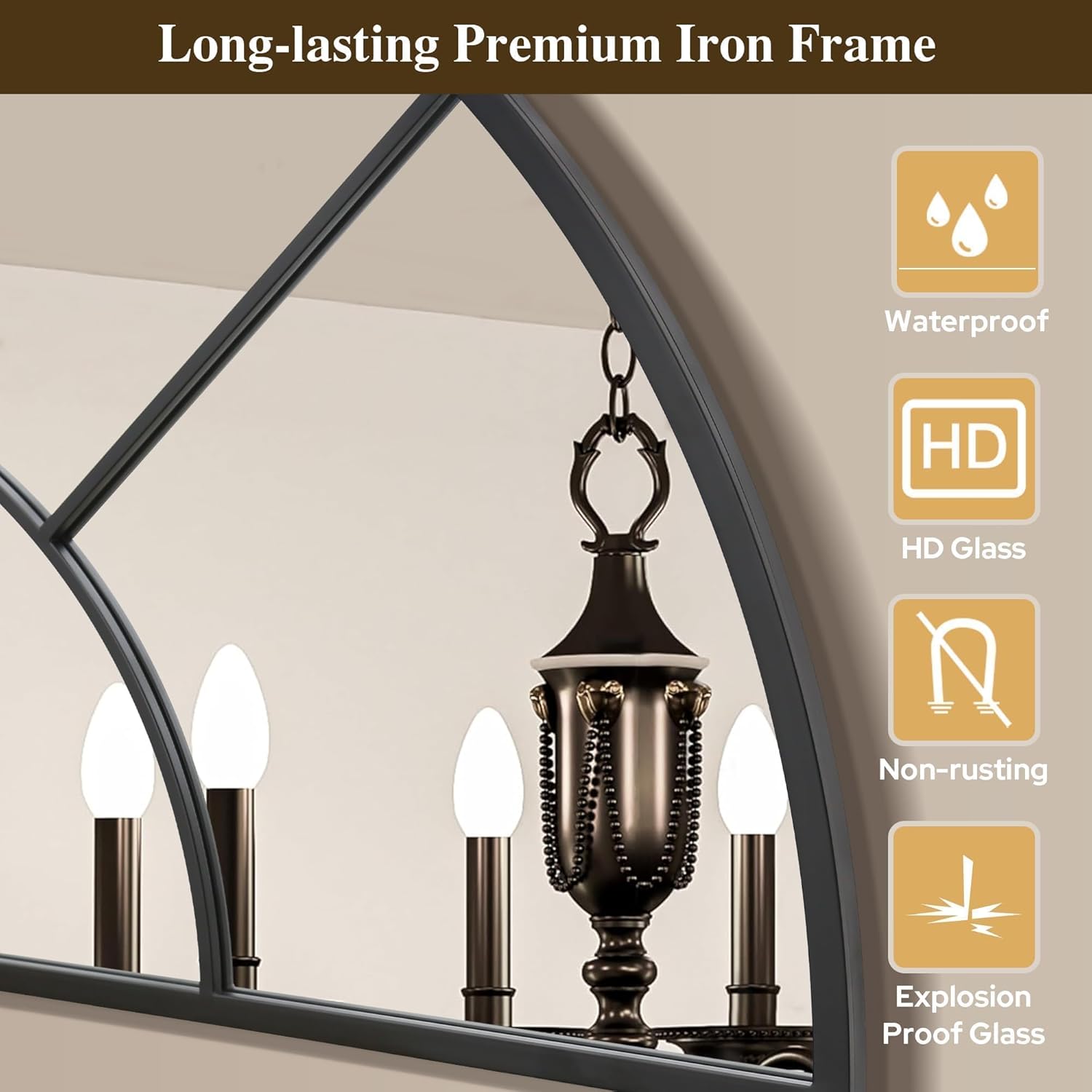 Besdomus Large Black Arched Mirror：40"x60" Classic Window Pane Mirror - 3 Pieces Oversize Wall Decor for Entryway/Hallway/Living Room - Perfect for Home Decor Enthusiast