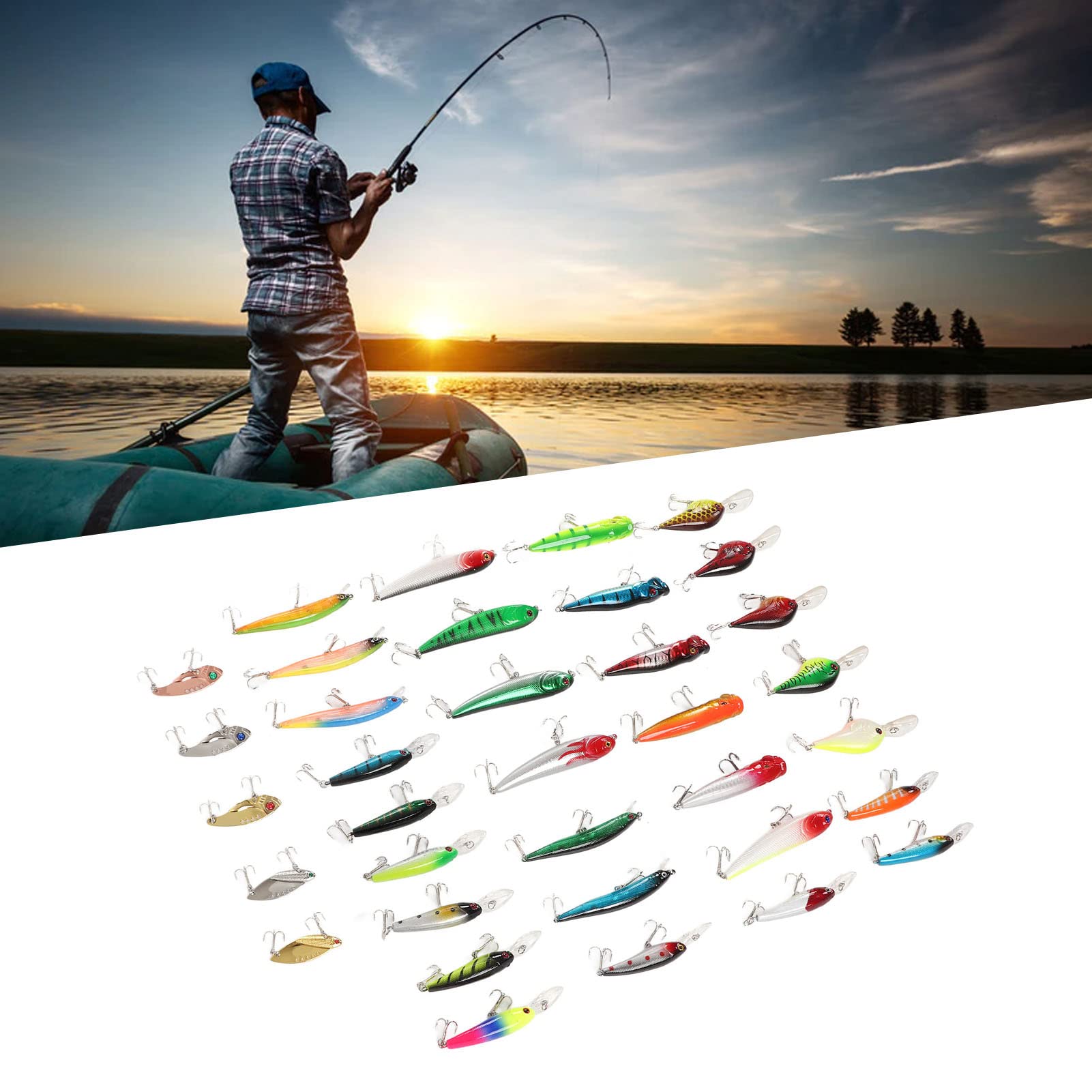 35-teiliges Simulations-Angelköder-Set mit hartem Köder, Minnow-Köder für Süßwasser-Salzwasserangeln mit leuchtenden Farben, lebensechtem Aussehen, 3D-Augen, Kunststoffmaterial,