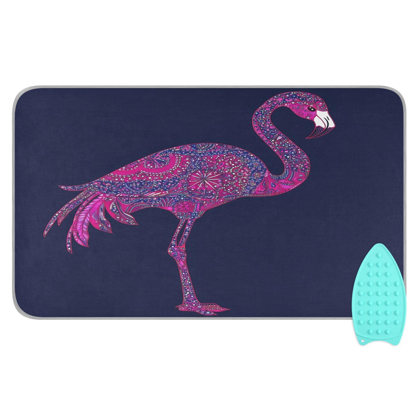pnyoin Portable Ironing Mat Mysterious Purple Flamingo Travel Ironing Pad with Silicone Iron Rest for Steam Pressing on Tabletop or Bed Heat Resistant Portable Quilting & Travel Blanket