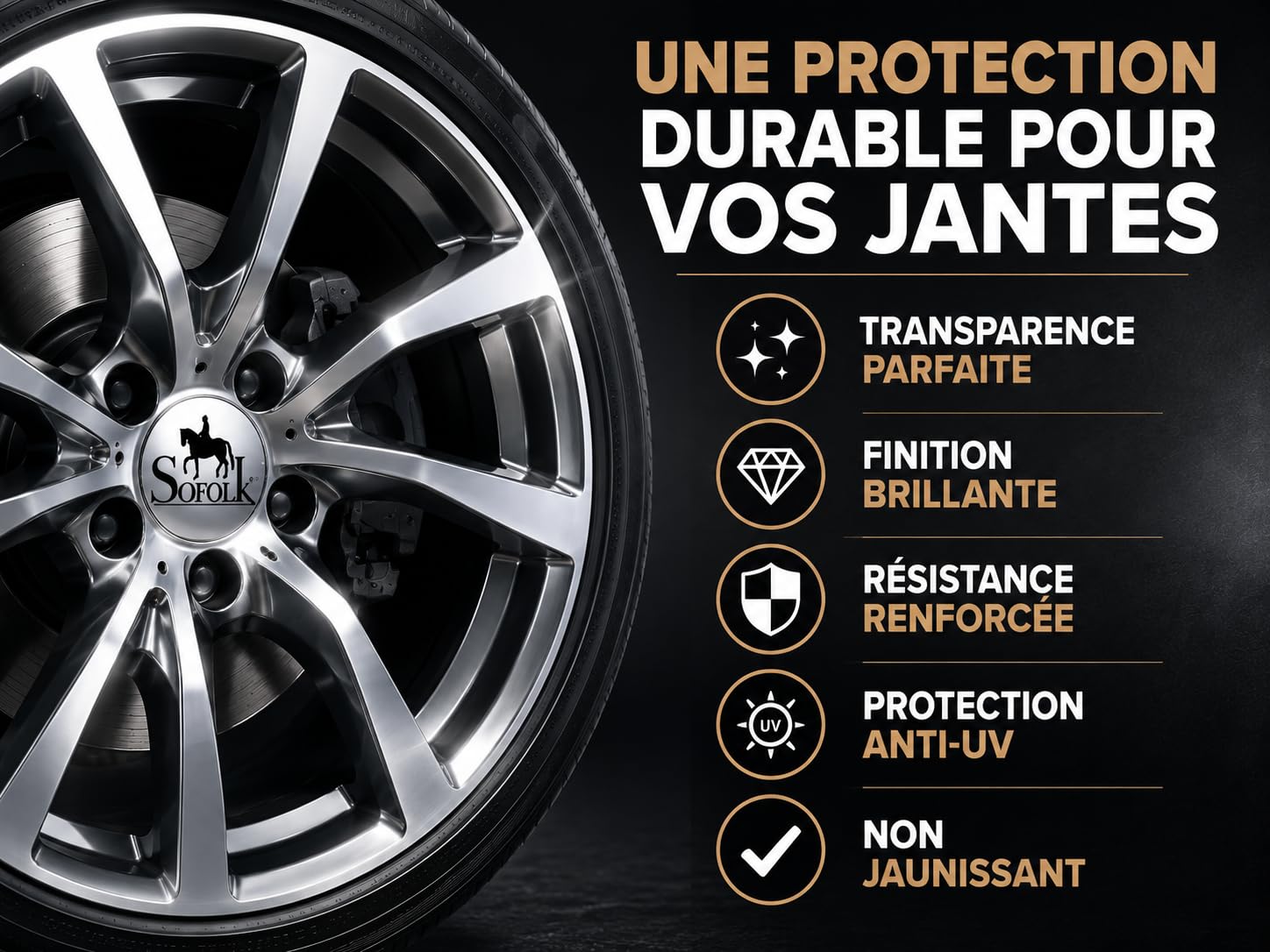 Sofolk - Vernis Jantes Aluminium - Entretien, Rénovation, Protection de Toute Surface en Aluminium et Acier Inoxydable - Anti UV, Transparent, Non Jaunissant - Idéal pour Jantes et Enjoliveurs