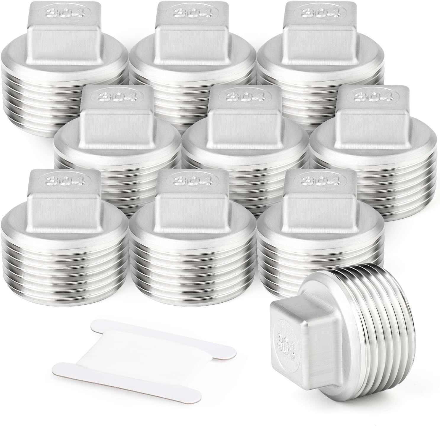 ERGAOBOY 10 Pcs 1/8" BSP Male Outer Square Thread Socket Pipe 304 Stainless Steel Plug Fitting
