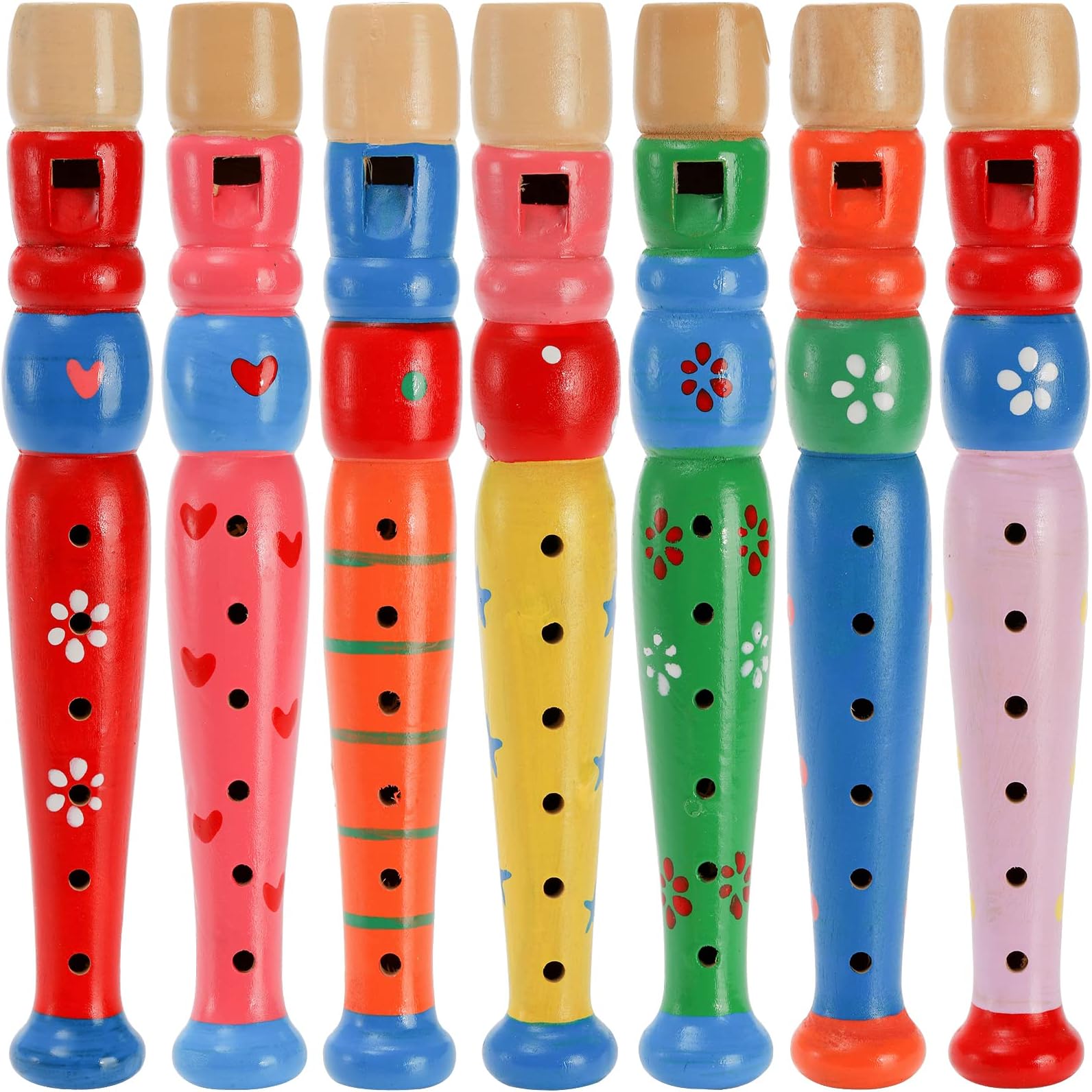 Foraineam 7 Pieces Small Wooden Recorders Wooden Flute Musical Instrument, Colorful Wood Piccolo Woodwind Music Rhythm Recorder Music Instruments