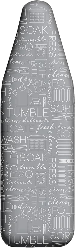 Laundry 360 Ironing Board Cover with Pad Grey Color | Elastic Edge Hook Loop Fasteners | Scorch Resistant Cotton Surface | Complete Replacement Set