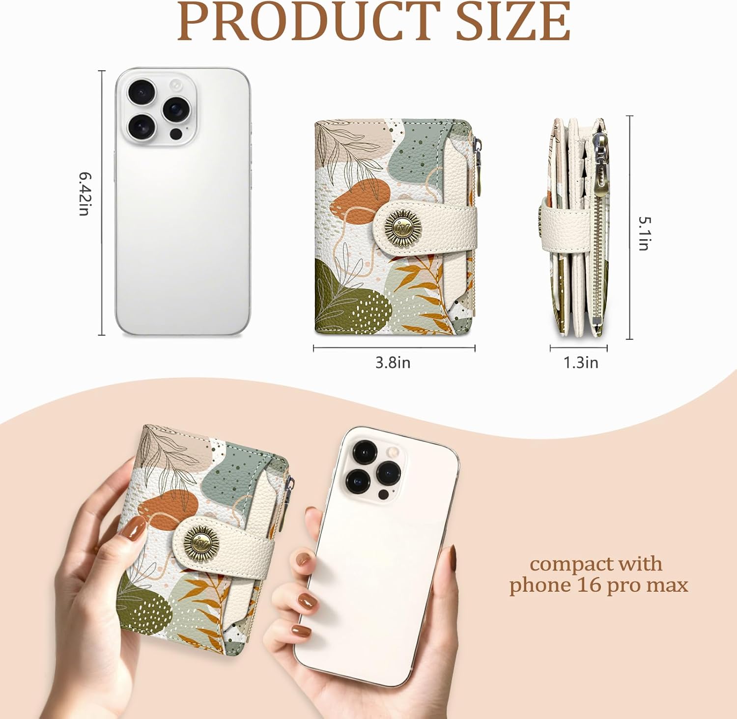 Art Abstrac Boho Small Wallet Women RFID Blocking Bifold, Credit Card Holder, Zipper Coin Pocket, PU Leather, Compact, Travel, 4 ID Window, 14 Card Slots, Cash Purse, Ladies Woman Female Girls - Image 4