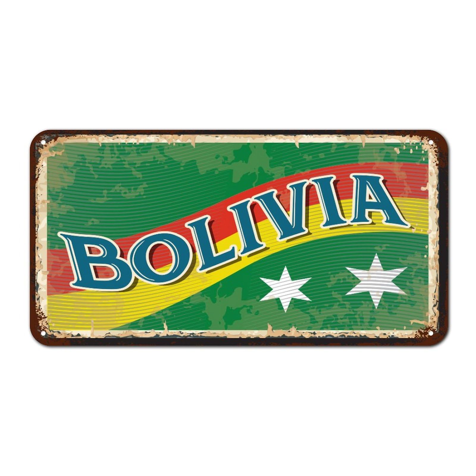 Bolivia Flag Metal Signs Outdoor Vintage Front Door Signs Bolivia Wall Decor Country Souvenir Metal Plaque for Cabin Lounge Shop 6x12 Inch