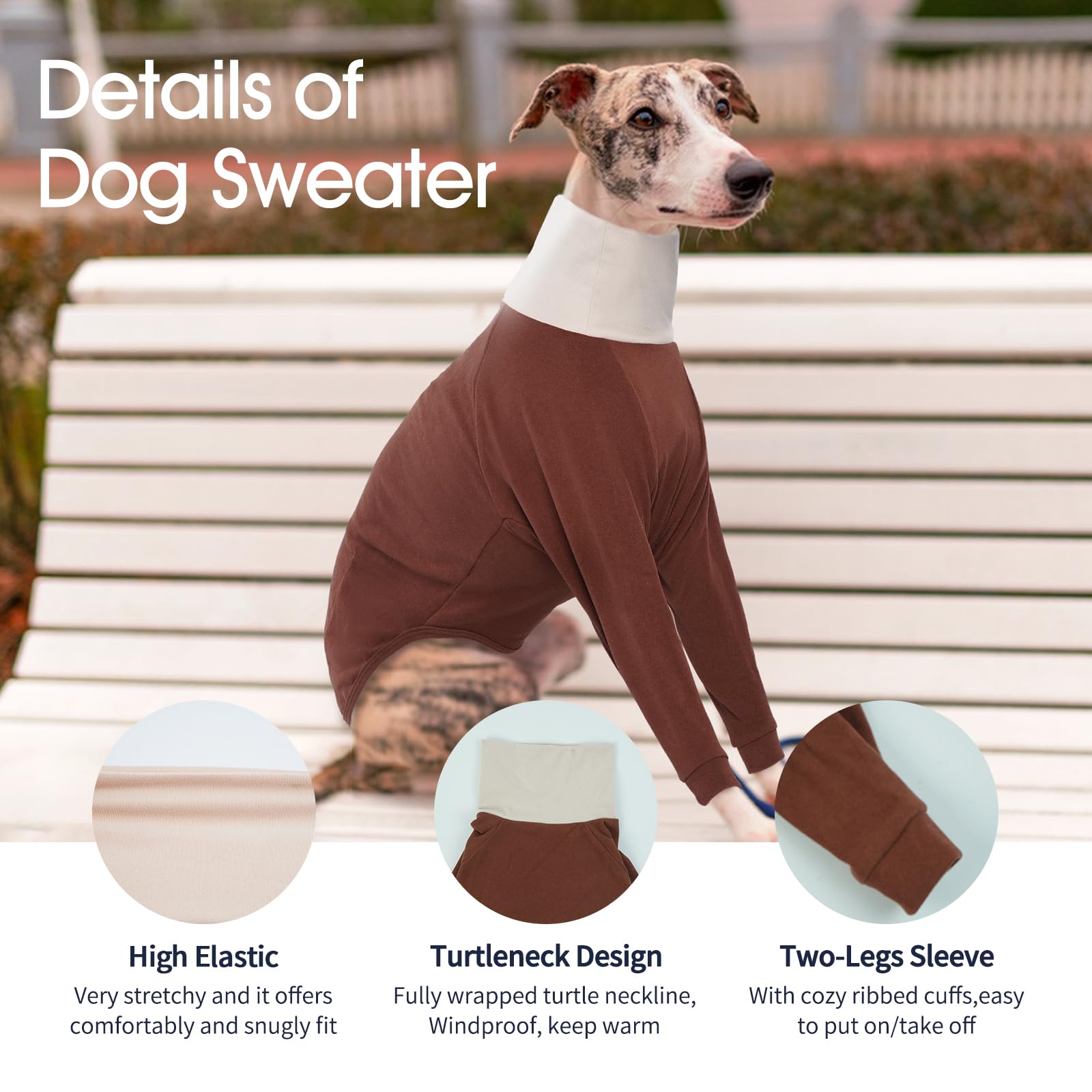 IECOii Greyhound Jumper,Turtleneck Dog Jumper For Greyhound,Warm Italian Greyhound Fleece Jumper Sweater For Spring Fall Winter,Cozy Greyhound Pajamas Two-Leg Jumpsuit Long Sleeve Sweatshirt,Small - Image 4