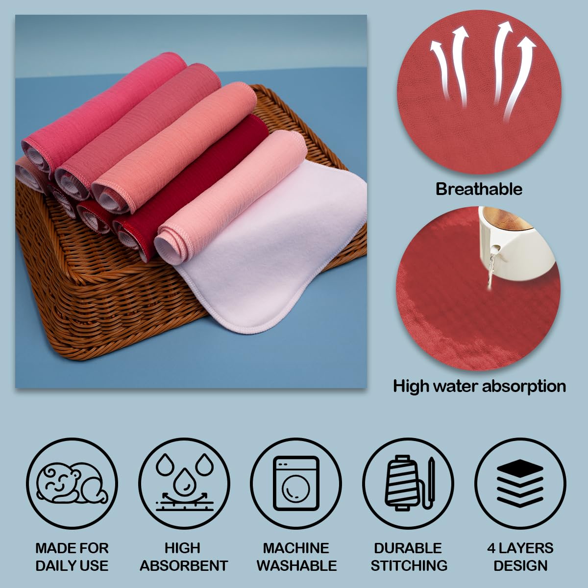 Maiwamita 8 Pack Muslin Burp Cloths Baby Boy & Girl soft Absorbent Burping Cloths for Babies Newborn Spit Up Rags - Image 4