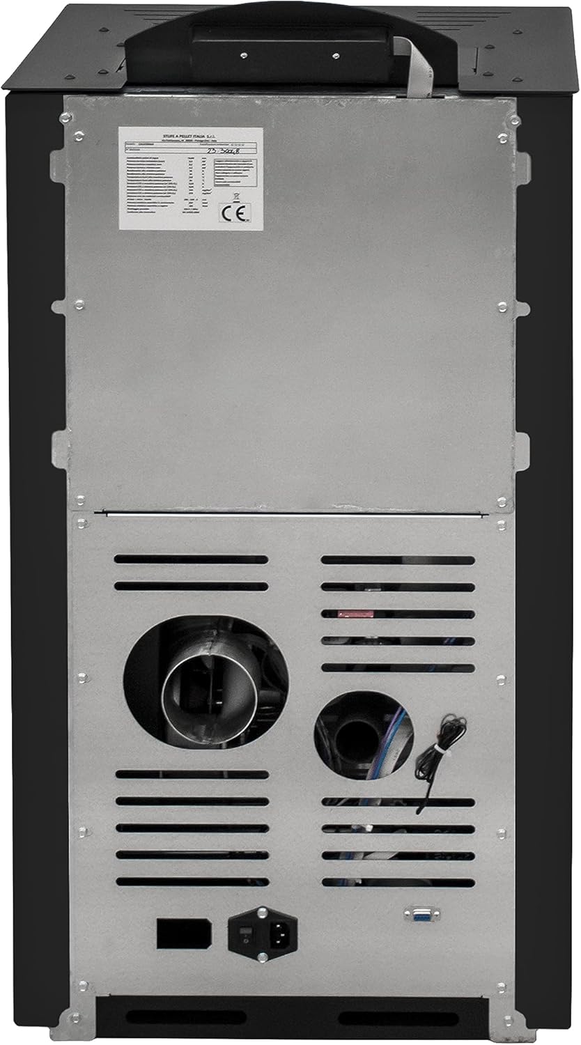 Rear view of the STUFE A PELLET ITALIA California 8 KW pellet stove showing connections