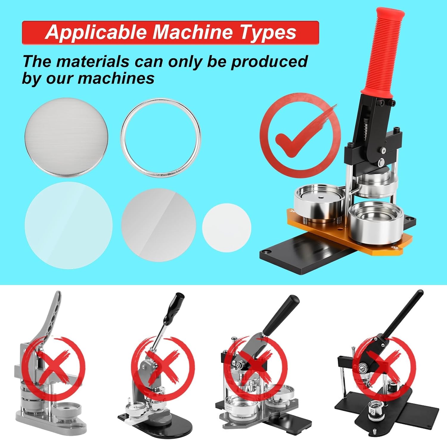Magnet Maker Machine 2.28in(58mm) Button Maker Machine DIY, 1 Press Machine+1 Paper Cutter+100 Sets of Safety Pin Badge Materials(Color:100 Sets Mirror Supplies)