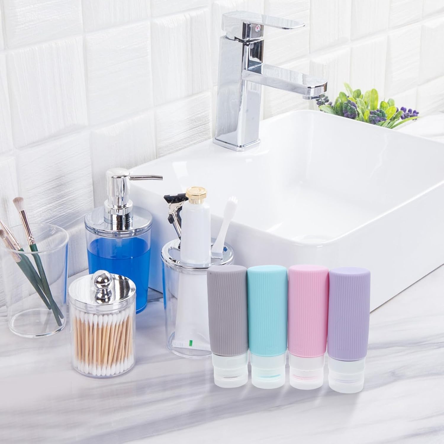 4 Pcs 90ml Silicone Refillable Travel Bottles for Toiletries with Flip Cap, Leakproof Liquid Containers for Shampoo, Lotion, and Body Wash, Portable Travel Accessory for Vacation