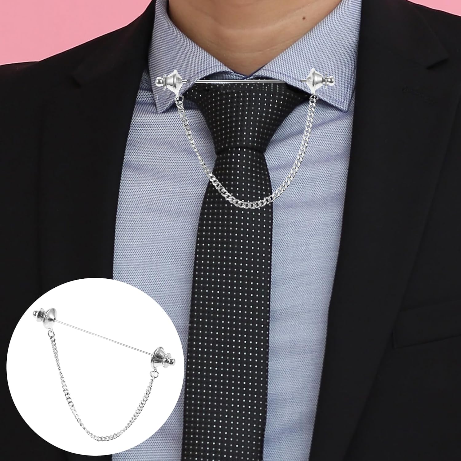 BESTYASH Decorative Collar Pin Necktie Pin for Men Metal Shirt Brooch with Chain Stylish Accessory for Shirts and Ties Unique Brooch Chain Occasions