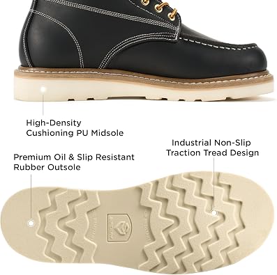 SUREWAY 6 in Mens Soft/Steel Toe Work Boots for Men-Full Grain Leather,GoodyearWelt,Non-Slip EH Safety Industial Construction Wedge Moc Toe Work Boots/Shoes