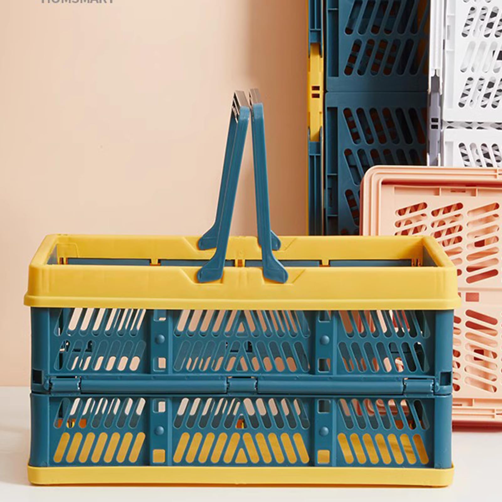 Piccole scatole pieghevoli, in plastica, 30 x 20 x 15,5 cm, per cucina, bagno, ufficio, camera da letto, armadio (blu misto)