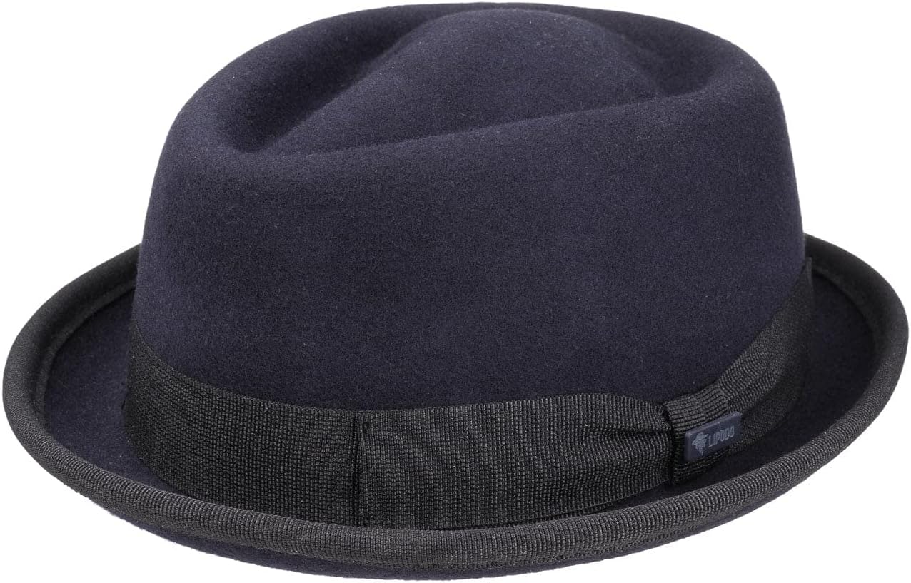 Gratus Pork Pie Felt Hat Wool Felt Made in Italy Unisex Summer Winter Fedora Ribbed Band