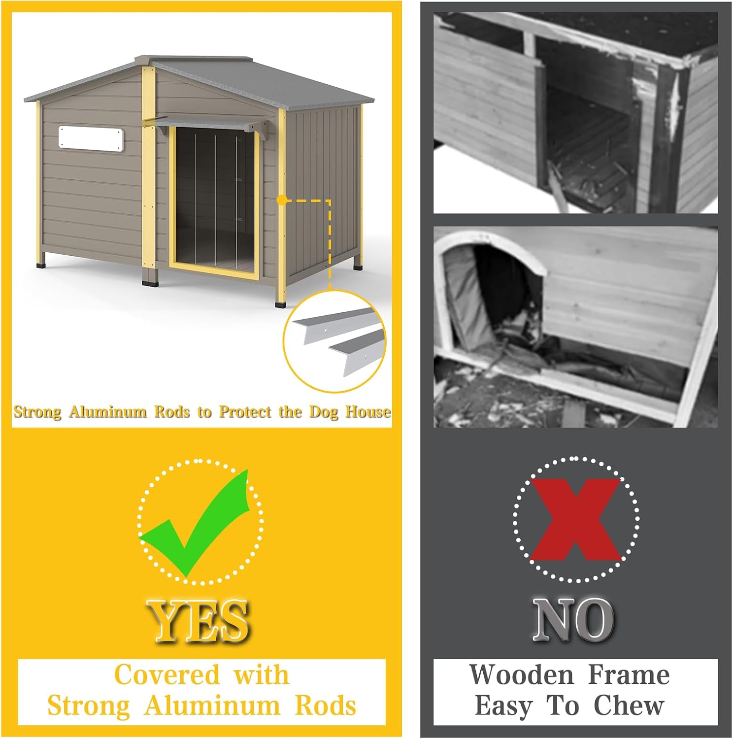 PetsCosset 55.1" L Large Dog House Outdoor & Indoor,Fir Wood Dog Kennel with Weatherproof Openable Asphalt Roof,Spacious Doghouse with Anti-Chewing Metal Edges for Small & Medium & Large Dogs,Grey