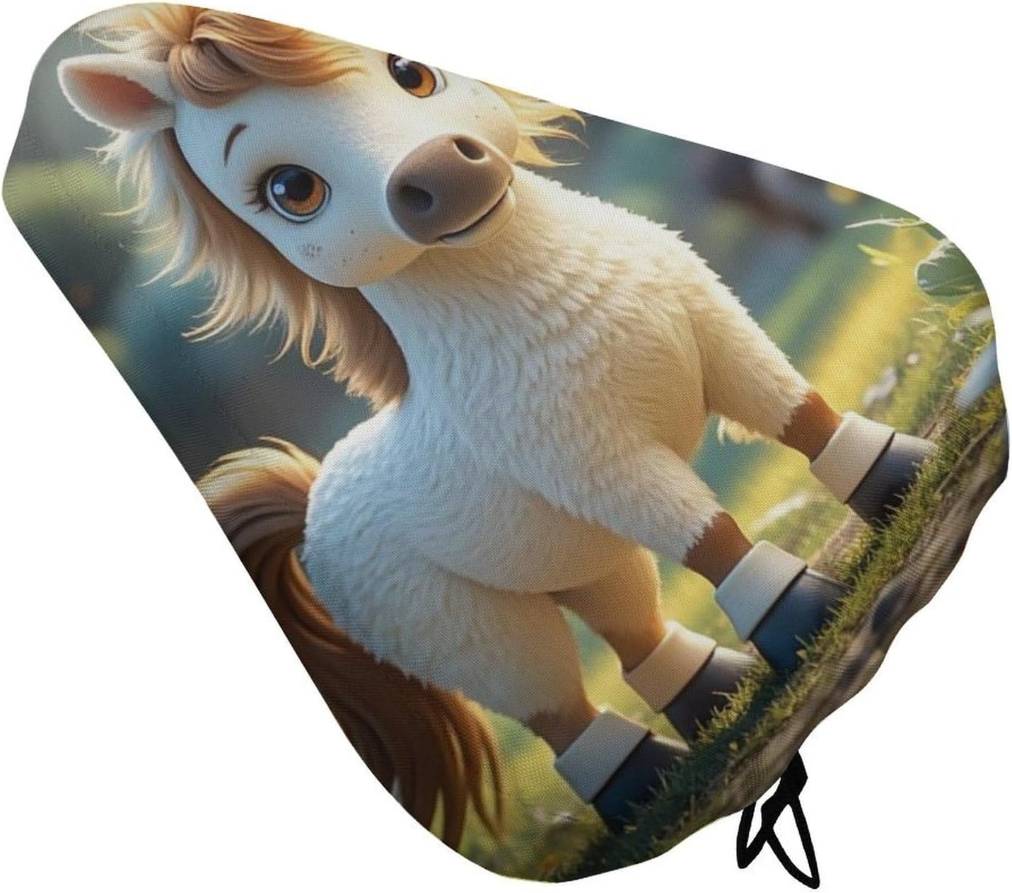 A Horse Waterproof Bike Seat Cushion with Drawstring for Women Men Soft Padded Bicycle Seat Cover for Comfort Wide Road Bike Saddles Universal Fit for Mountain Exercise