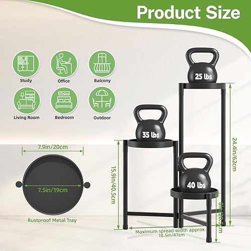 Miniatura 3 de iDavosic.ly Soporte para plantas de 3 niveles para interiores y exteriores de fácil armado, estantería plegable alta de metal para exhibición de