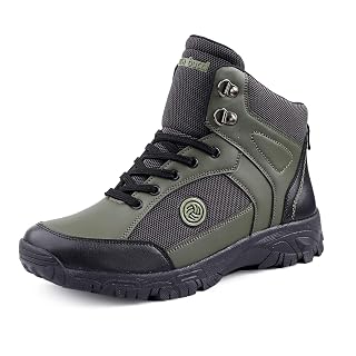 Bacca Bucci® Hike 5-Eye Moto Inspired Light Weighted Mountaineering Backpacking Trekking/Hiking Boots for Men for Beginners- Olive, Size UK7