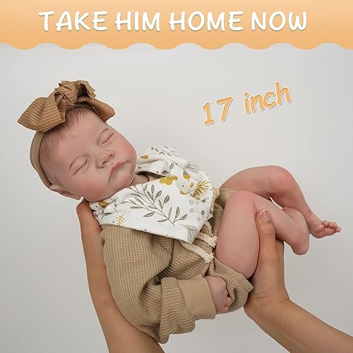 Miniatura 4 de Blrags - Muñeca de bebé recién nacida realista de 17 pulgadas, muñeca de bebé recién nacida, cuerpo de vinilo suave, posable, con kit de