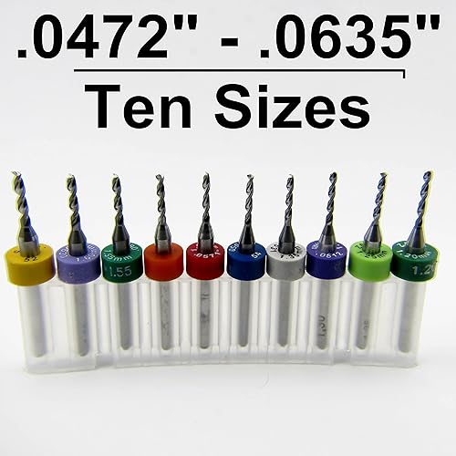 Miniatura 4 de Juego de brocas de carburo sólido de diez tamaños, 0.0472" - .0635" 0.047 in 0.049 in 0.051 in 0.053 in 0.055 in 0.057 in 0.059 in 0.061 in 0.063 in
