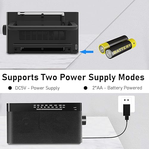 Miniatura 3 de Goodes Radio AMFM portátil con la mejor recepción, funciona con pilas y radio transistor alimentada por USB, altavoz, perilla grande y conector para