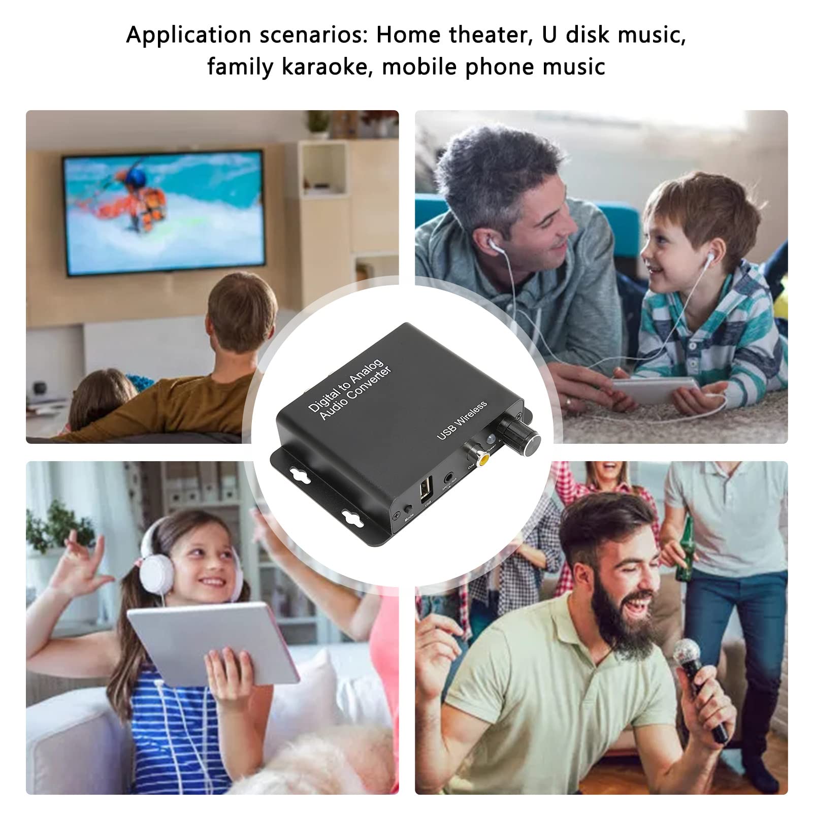 Septpenta Convertidor de Sonido Digital a Analógico, Potente Chip Bluetooth 5.0 con Disco U Coaxial Óptico 3.5, Carcasa de Metal Resistente, DC5V2A Adecuado para Cine en Casa
