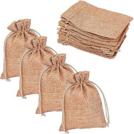Amazon Pandahall 100枚セット 和風 コットン 麻 布 巾着袋 ラッピング袋 ギフトラッピング ジュエリーポーチ バッグ プレゼント用 収納袋 ブラウン 13 5x9 5cm ギフトバッグ 袋 文房具 オフィス用品